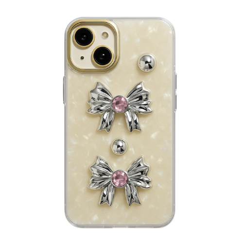 Elegant Bow Accent TPU iPhone Case with Pearl Gloss Finish & Metal Ring Protection
