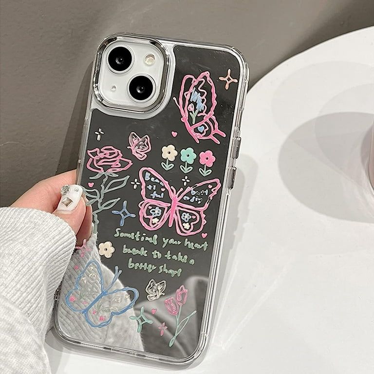 Butterfly Mirror Phone Case with Pop Socket & Charm Bracelet – Shockproof & Stylish for iPhone (TPU + Silicone)