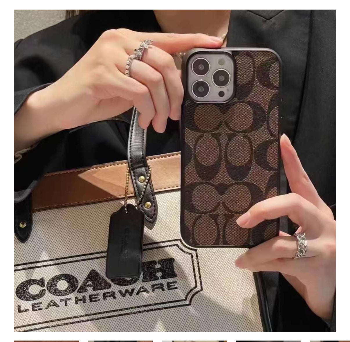 CCH Luxury Branded PU Leather Case for iPhone 16 (DARK BROWN)