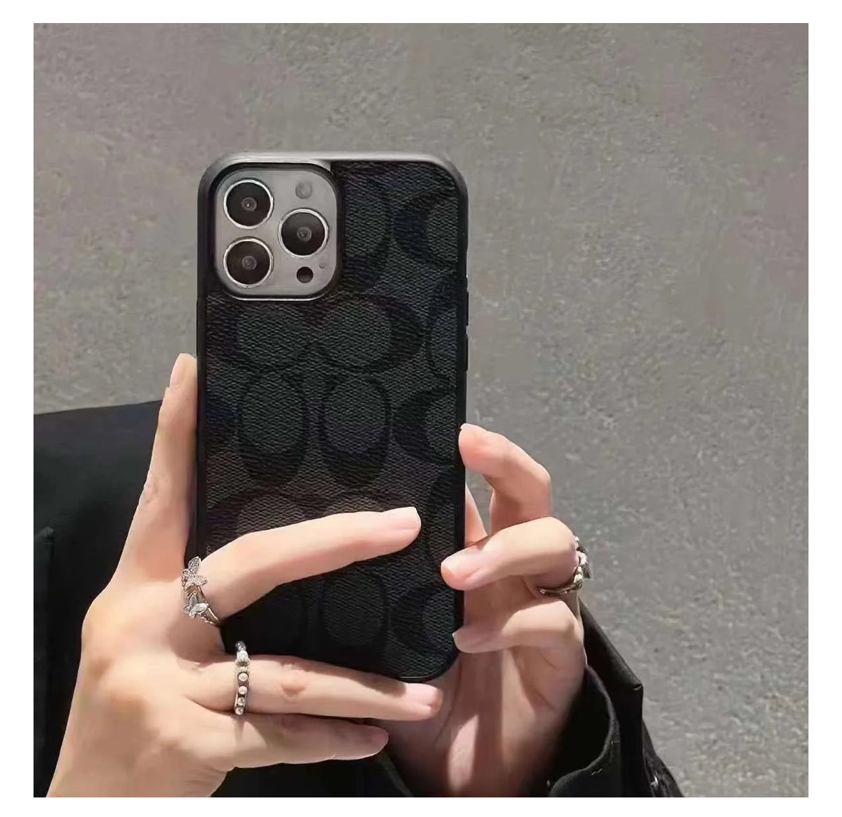 CCH Luxury Branded PU Leather Case for iPhone 16  (BLACK)