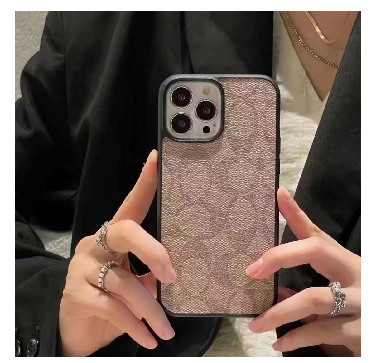 CCH Luxury Branded PU Leather Case for iPhone 15 Pro (LIGHT BROWN)