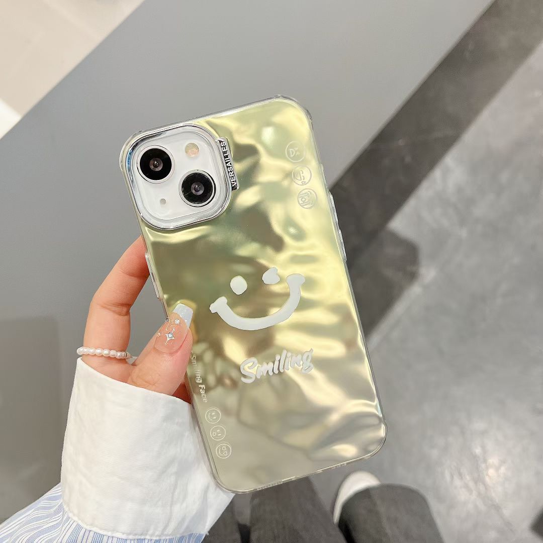 Smiling  Silver Chrome Designer Silicon Case for iPhone 14 Pro