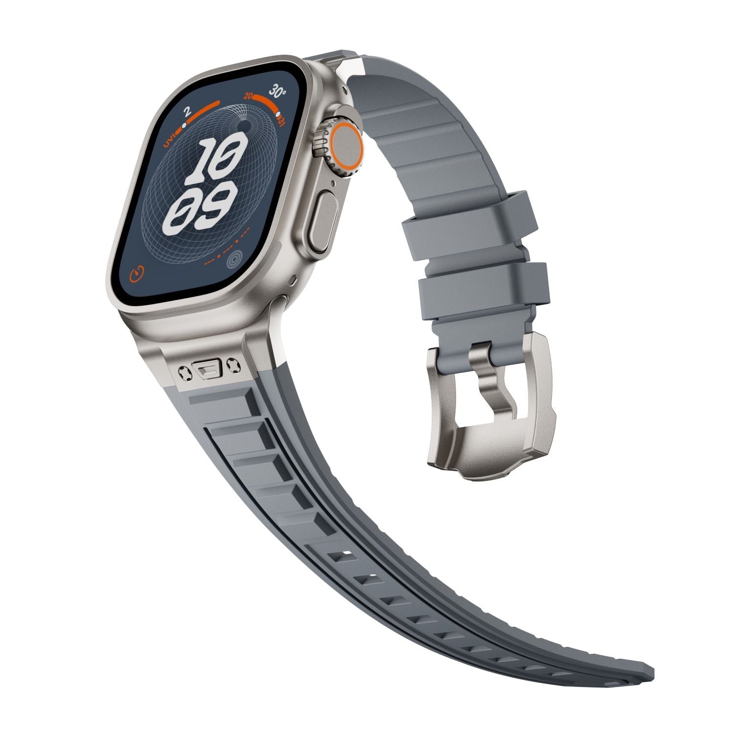Metal Connector Silicon Watch Band for 42/44/45 & 49 mm (Titanium + Grey)