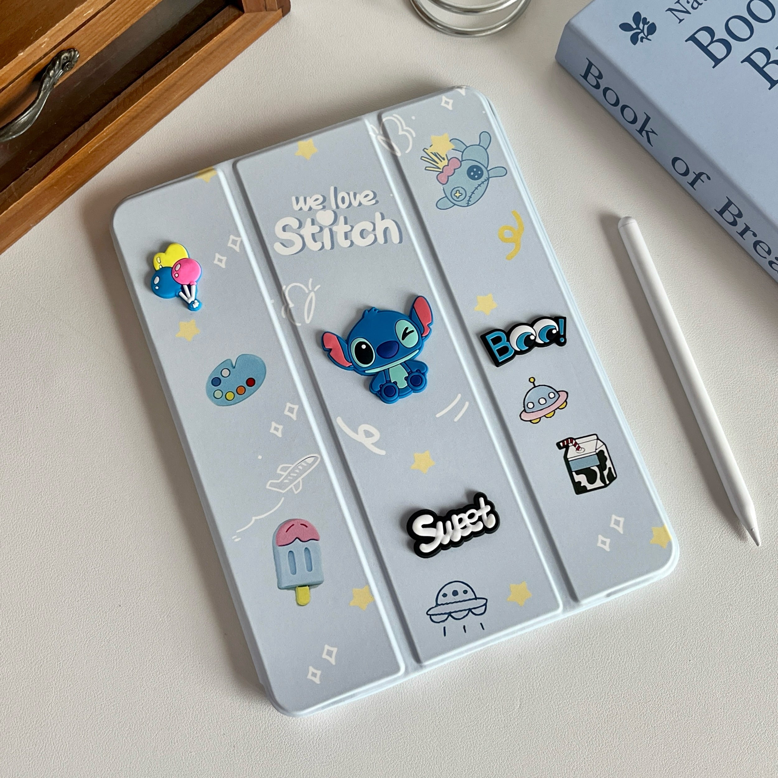 We Love Stitch PU Leather Finish  Foldable Flip Case for iPad 10.9 (10th Gen)/ A16 (11th Gen) (Light Blue)