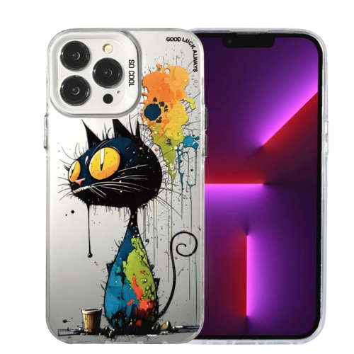 Double Layer Color Silver Series Animal Oil Painting Phone Case - Cat