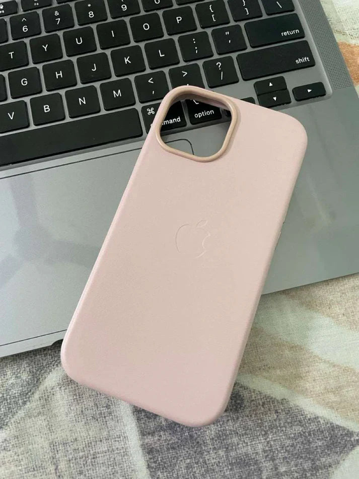 PU Leather Magsafe Compatible  Logo Case for iPhone 15 Pro (Light Pink)