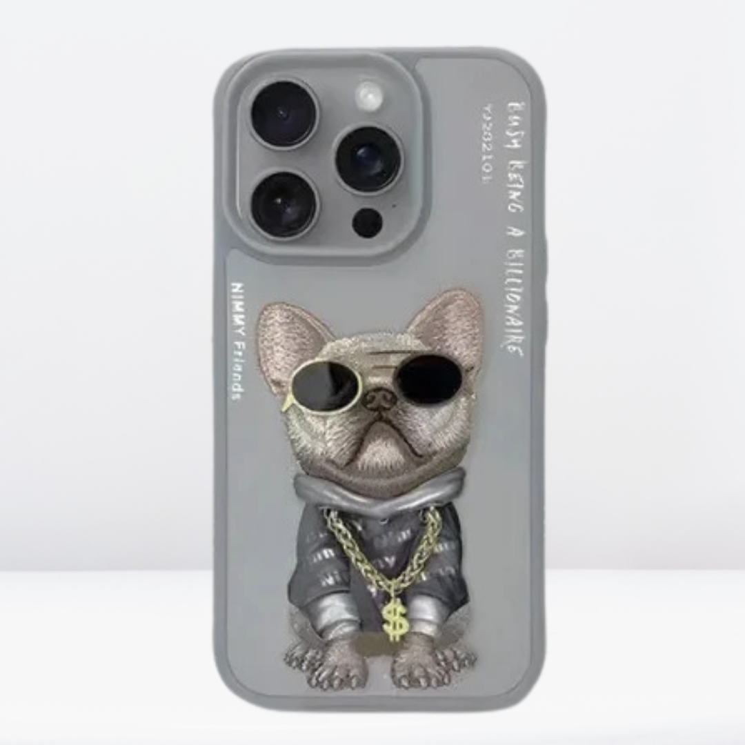 Nimmy 3D Pug Leather Mobile Case for iPhone 15 Serires (Grey)