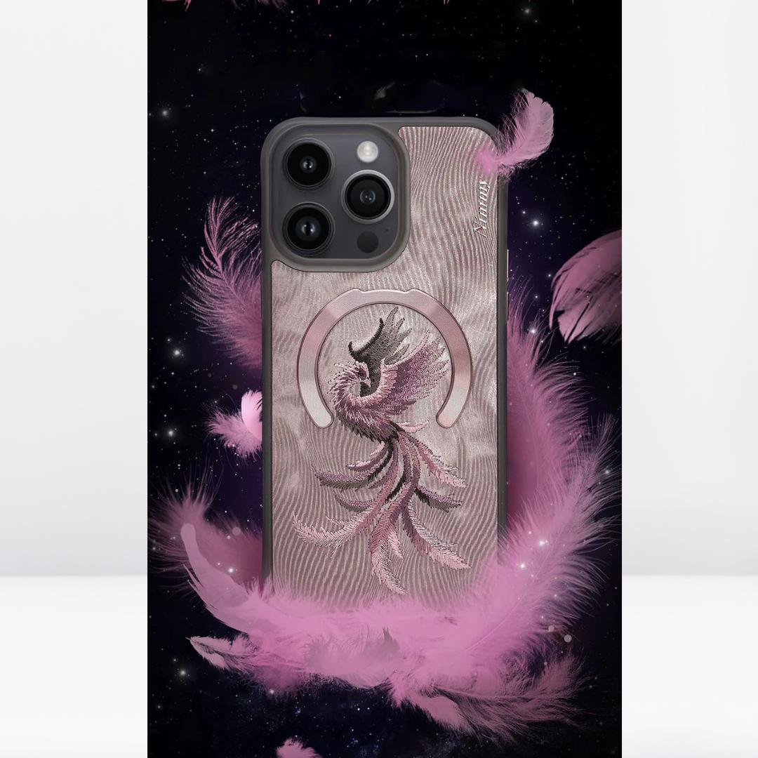 Premium 3D Embroidered Fantasy Animal Series Leather MagSafe Case for iPhone 15 Series( Phoenix)