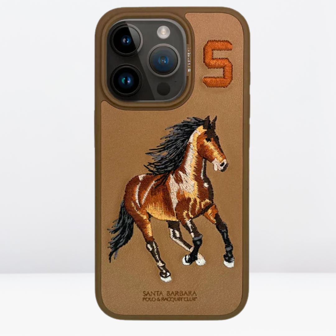 US POLO Leather Boris Horse Series Case for iPhone 16 Series (Brown)