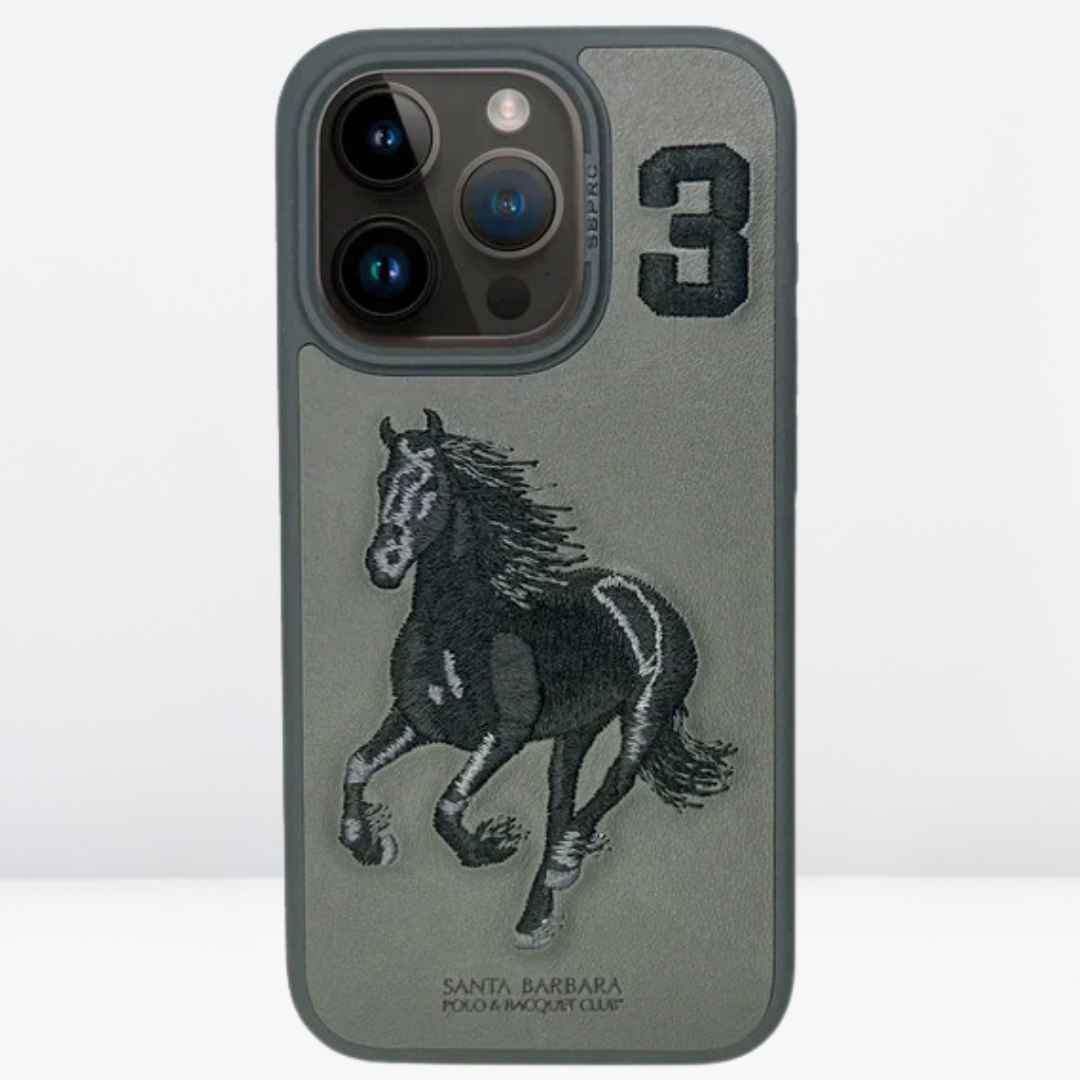 US POLO Leather Boris Horse Series Case for iPhone 16 Series ( Black)