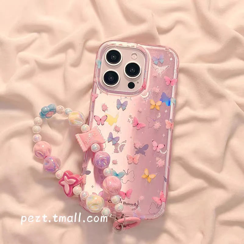 Whimsical Butterfly Garden Case with Beaded Heart Charm for iPhone