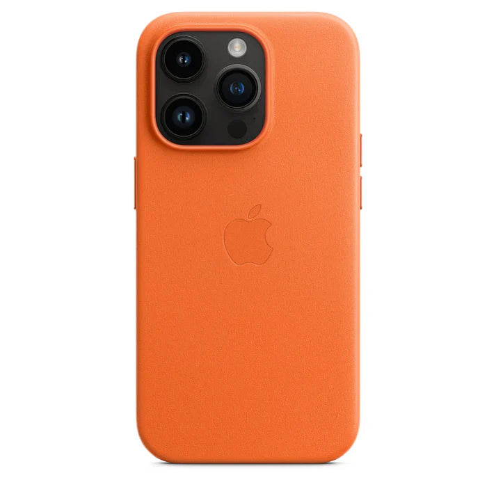 PU Leather Magsafe Compatible  Logo Case for iPhone 15 Pro Max (Orange)
