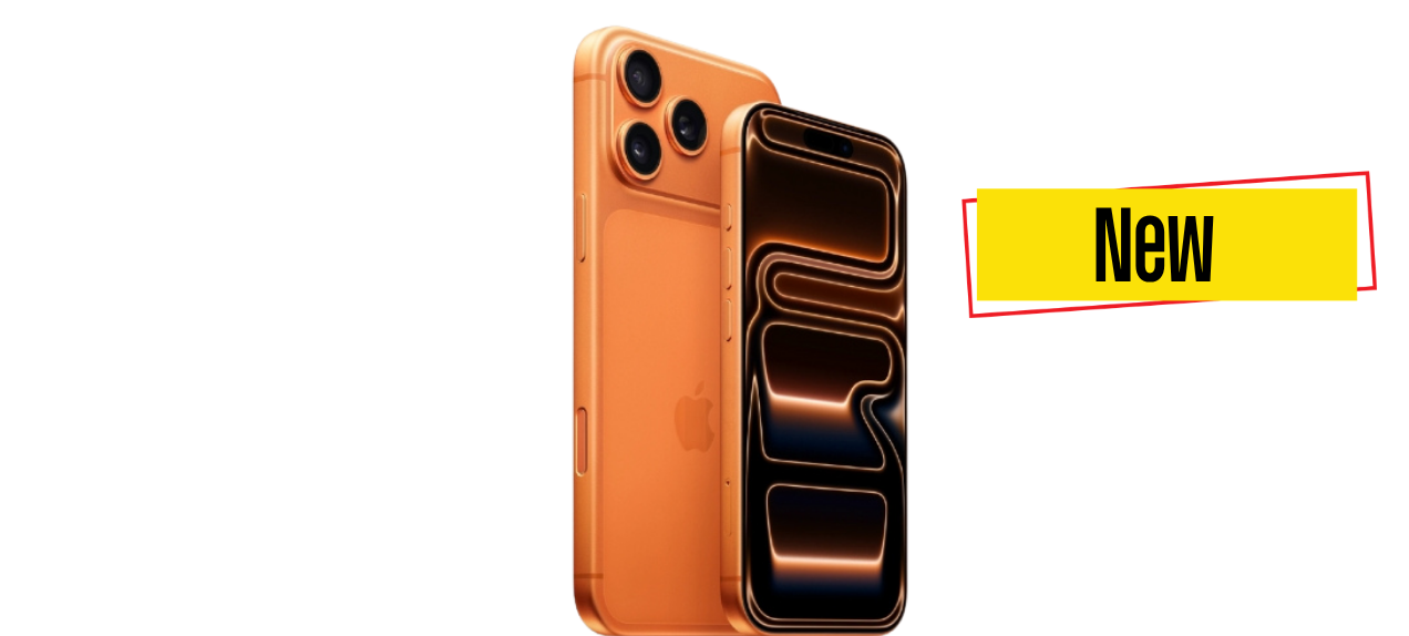 Orange Apple iPhone 15 Pro with triple camera and curved display on white background