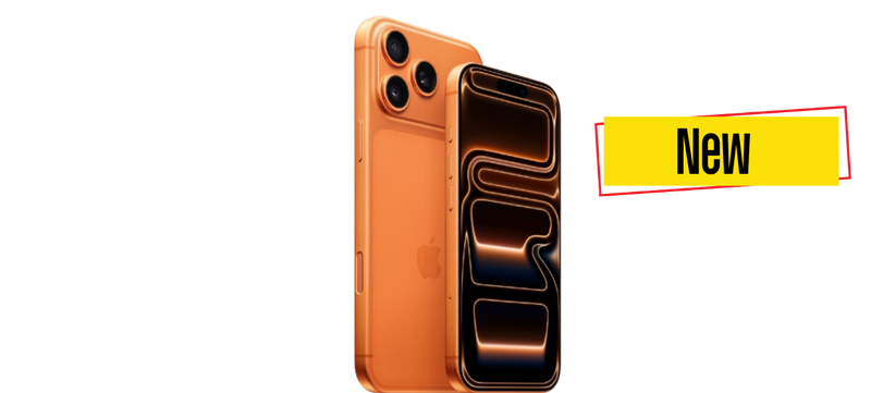 Orange Apple iPhone 15 Pro with triple camera and curved display on white background