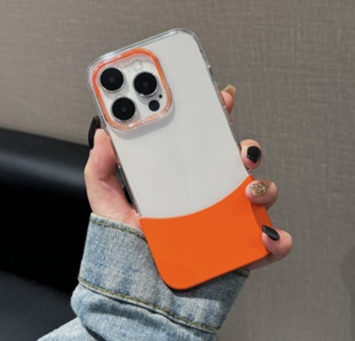 Back Cover Case for iPhone Soft TPU Shockproof Protective Premium Crystal Splicing Contrast Transparent Case Orange