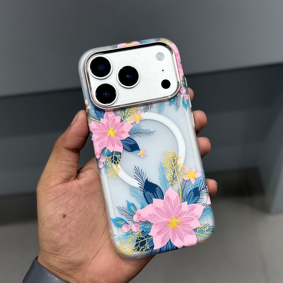 LUXO MAGSAFE CASE - PINK BLUE FLOWERS ( No. 4062 ) Mobile Case by CoverMeUp - Style 2
