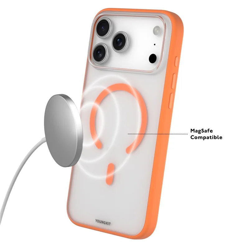 YOUNGKIT Clear Series Frosted Magsafe Shockproof TPU PC Phone Back Cover for iPhone 17 ProMax / 18 Pro Max - Orange