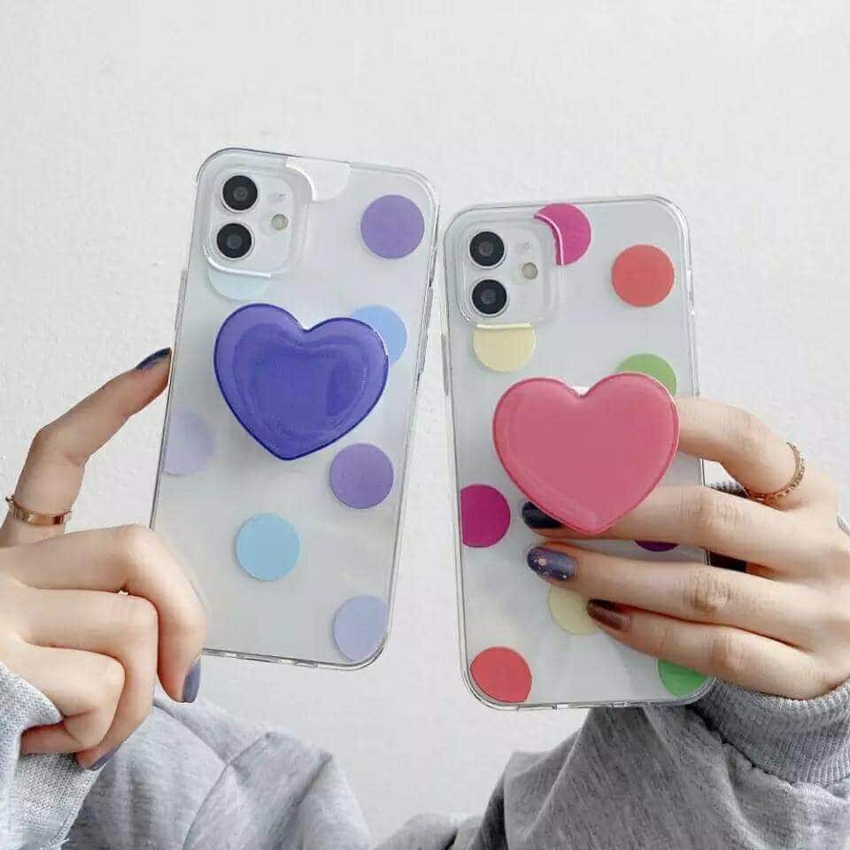 Polka Dot Heart Phone Holder Custom Slim Soft Cases Mobile Case by CoverMeUp