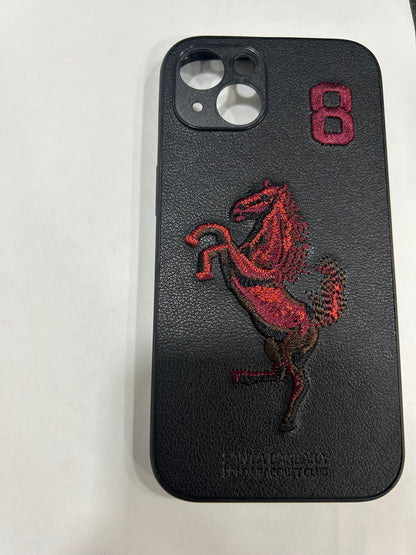 Boris Series Horse Embroidered Leather Back Silicon Hard Case for iPhone.