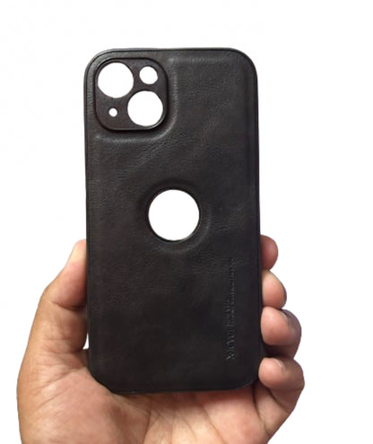 Logo Cut Leather Hard Case for iPhone