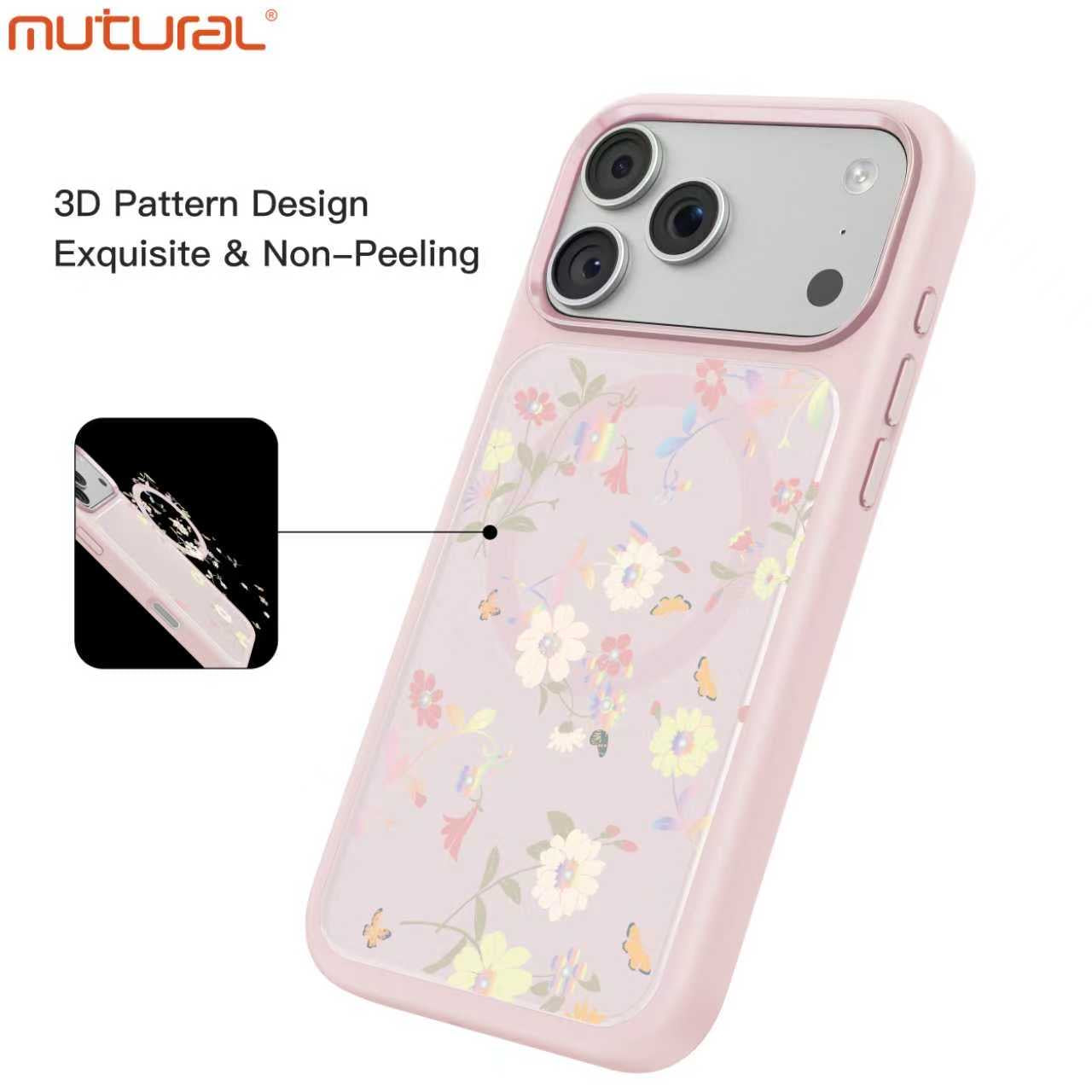 Silicon Protective Magsafe Floral Design Case for iPhone 17 Pro (Pink)