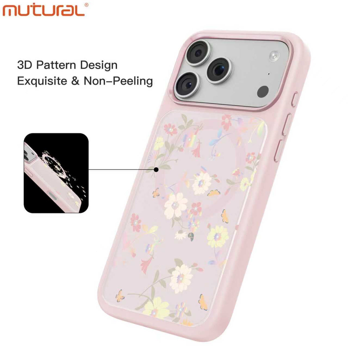 Silicon Protective Magsafe Floral Design Case for iPhone 17 Pro Max / 18 Pro Max (Pink)
