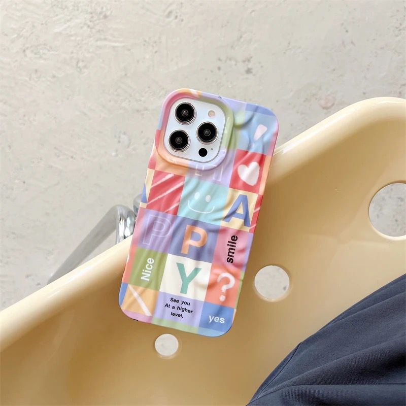 Protective Apple iPhone Back Cover - Happy Colorful Grids Aesthetic Textured iPhone Soft Silicone Case