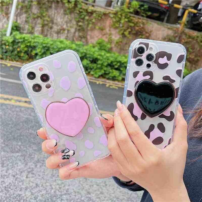 Leopard Heart Phone Holder Transparent Custom Slim Soft Cases Mobile Case by CoverMeUp