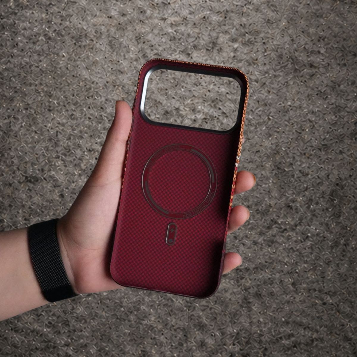 Luxo Carbon Weave Pattern Texture Magsafe Case - Red Brown Color