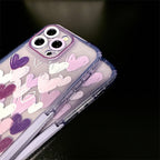 Protective Apple iPhone Back Cover - Hearts Purple Holder Stand Semi-Transparent iPhone Case - Style 10