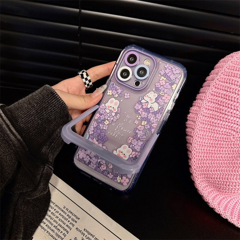 Protective Apple iPhone Back Cover - Rabbit Purple Holder Stand Semi-Transparent iPhone Case - Style 7