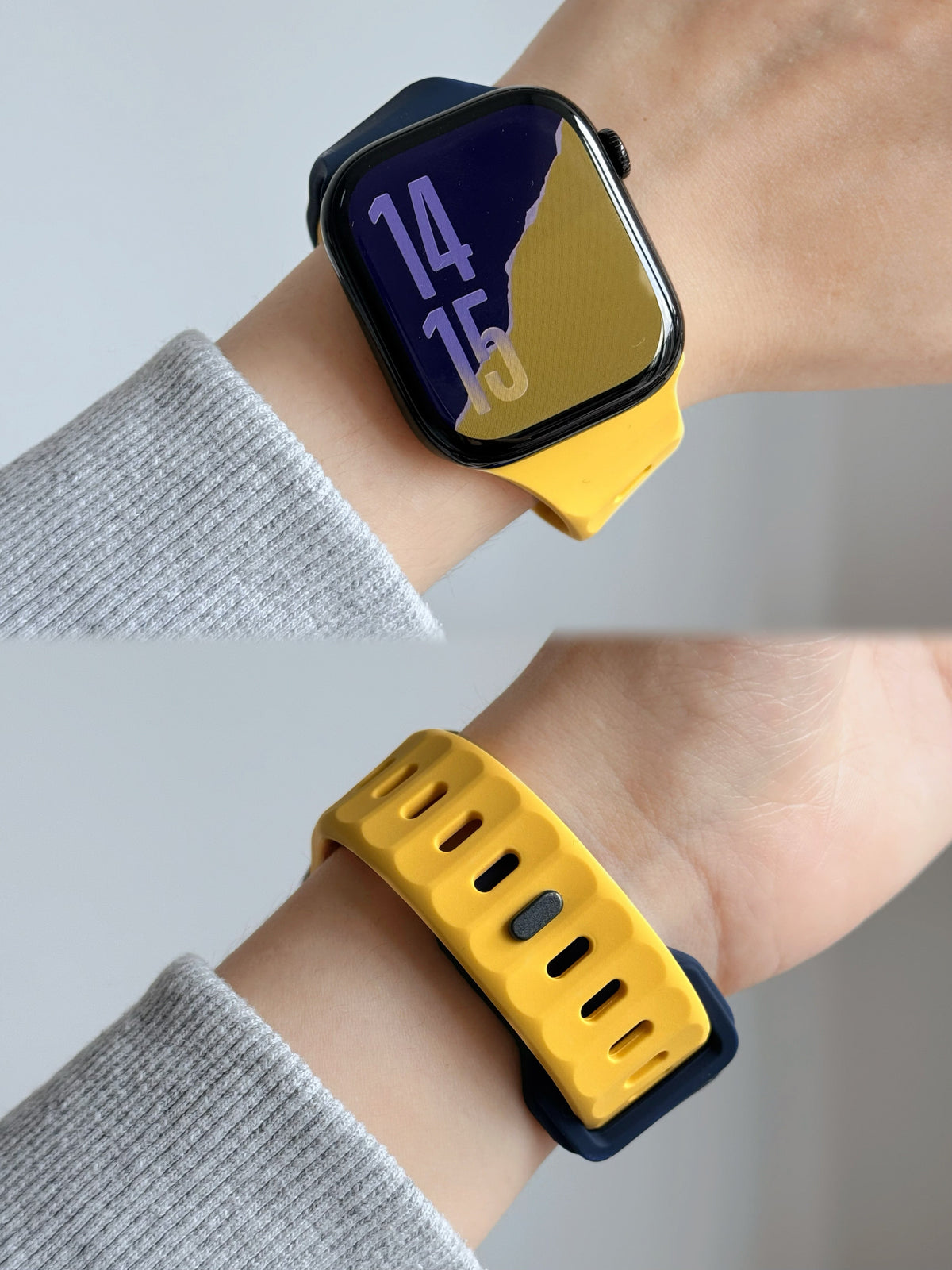 New Style Dual Colour Silicon Watch Band 44/45/46/49 mm (Yellow/Navy Blue)