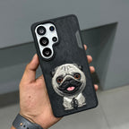 Nimmy Premium Embroidered Leather Case - NIMMY DOG SAMSUNG CASE-BLACK PUG ( No. 3238 )