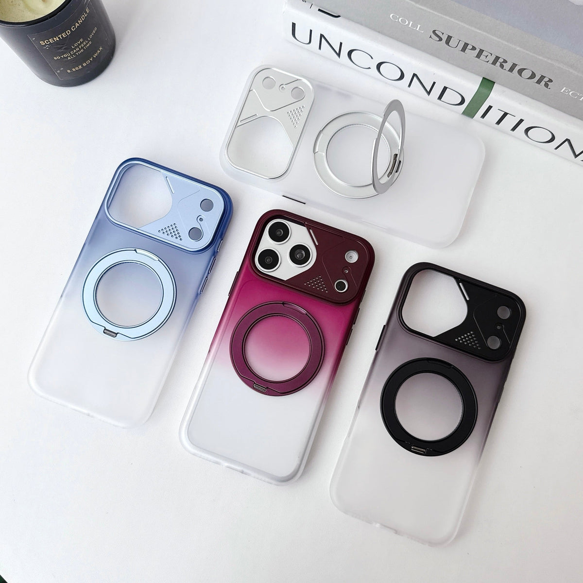 Dual Colour Matte Finish MagSafe 360° Rotating Stand With Metal Camera Cover Hard Case For iPhone 17 Pro Max / 18 Pro Max (Black)