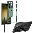 Samsung Galaxy S24 Ultra Luxury Cristal Clear Camera Carbon Back Cover With Stand Mobile Case by CoverMeUp - Style 7