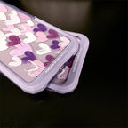 Protective Apple iPhone Back Cover - Hearts Purple Holder Stand Semi-Transparent iPhone Case - Style 11