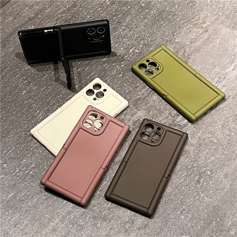 Protective Apple iPhone Back Cover - Square Rubber Bracket Holder Soft Silicone iPhone Case - Style 2