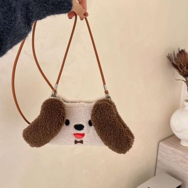 Protective Apple iPhone Back Cover - Pet Dog Plush Fur iPhone 15 Soft Silicone Lanyard Crossbody Case