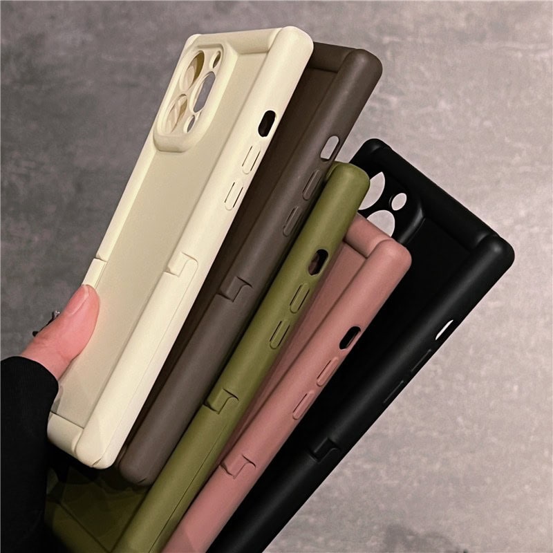 Protective Apple iPhone Back Cover - Square Rubber Bracket Holder Soft Silicone iPhone Case - Style 3