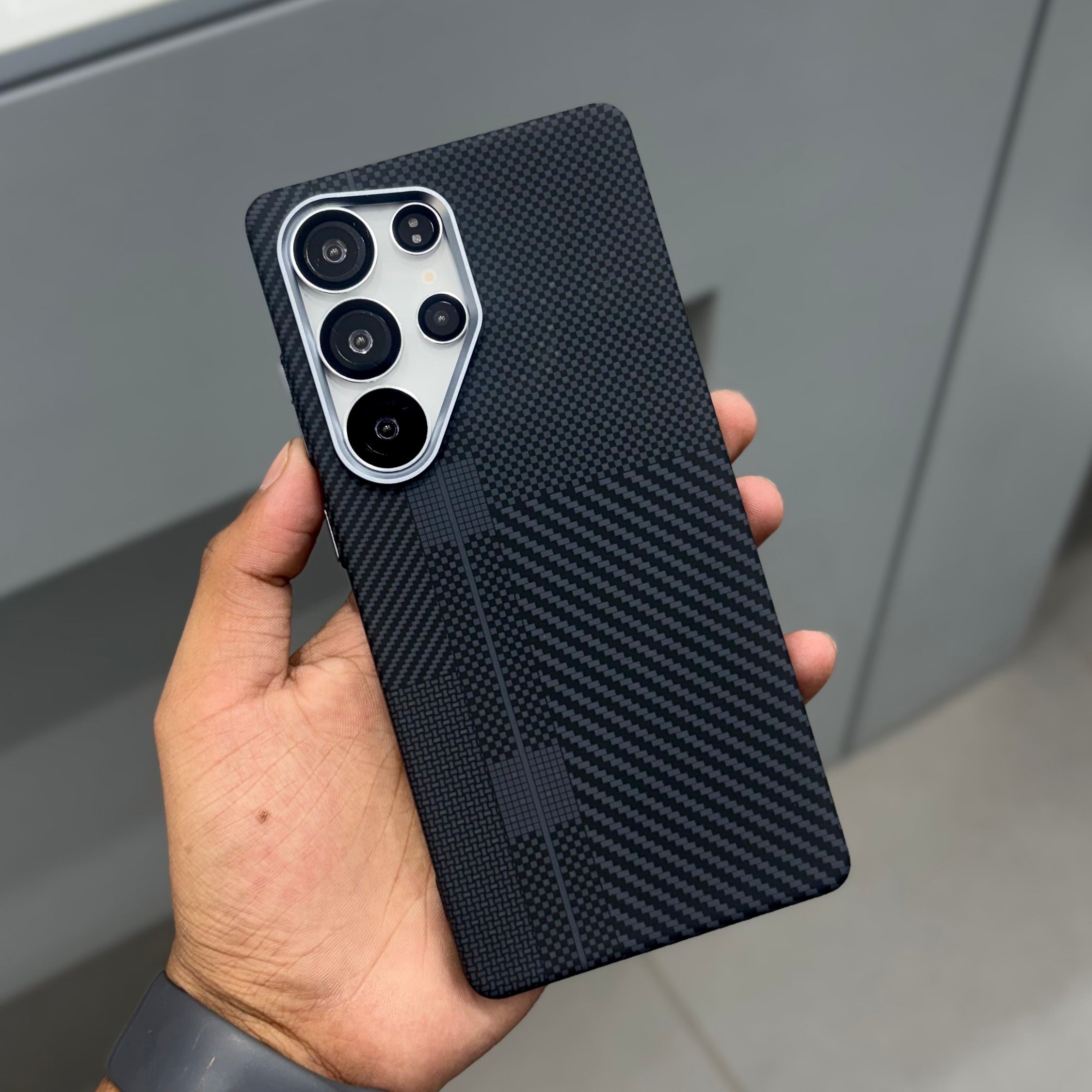 Luxo Black Check Carben Case with Magsafe - Samsung ( No. 2215 )