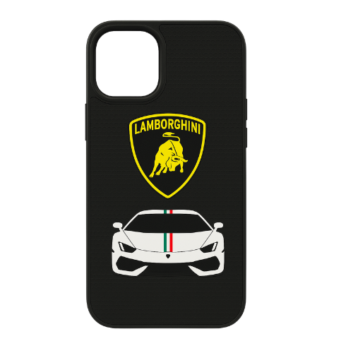 3D Silicon Embossed Super Car Logo Design for iPhone series Black Color with yellow logo