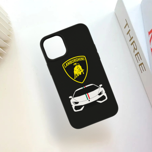 3D Silicon Embossed Super Car Logo Design for iPhone series Black Color with yellow logo