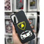 Protective Apple iPhone Back Cover - 3D Silicon Embossed Super Car Logo Design for iPhone series Black Color with yellow logo - Style 3