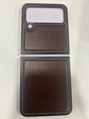 SAMSUNG GALAXY Z FLIP 4 PULOKA Hand Stitched LEATHER FALL PROOF CASE COVER Brown