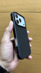 Protective Apple iPhone Back Cover - PU Leather Finish Metal Alloy Bumper Case for iPhone 17 Pro (BLACK) - Style 2