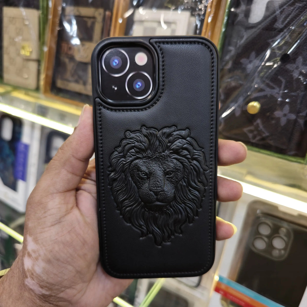 Pure Leather Lion Case with Inside Cloth for iPhone 16