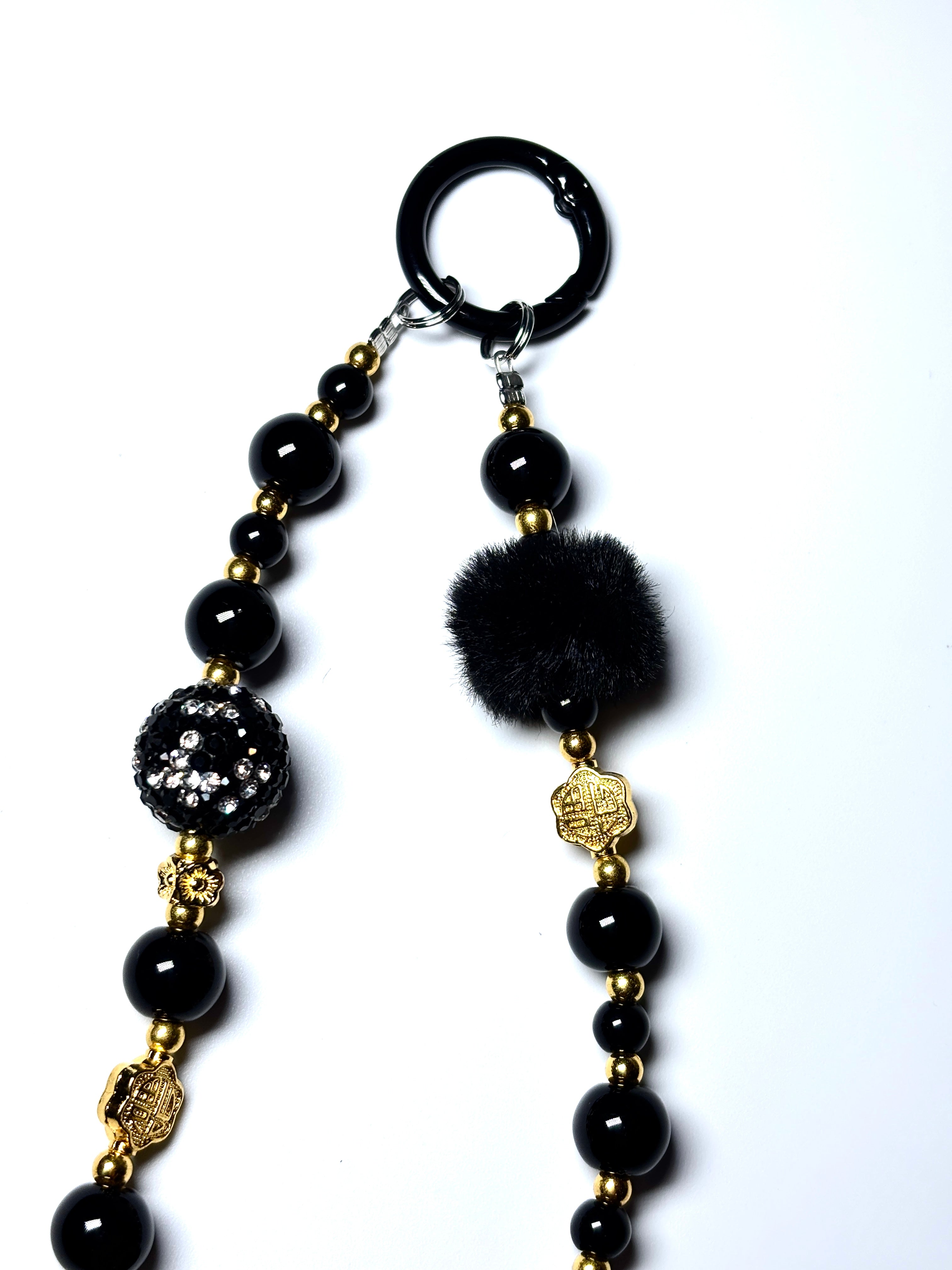 Black Bling Phone Charm Strap Mobile Case by CoverMeUp - Style 2