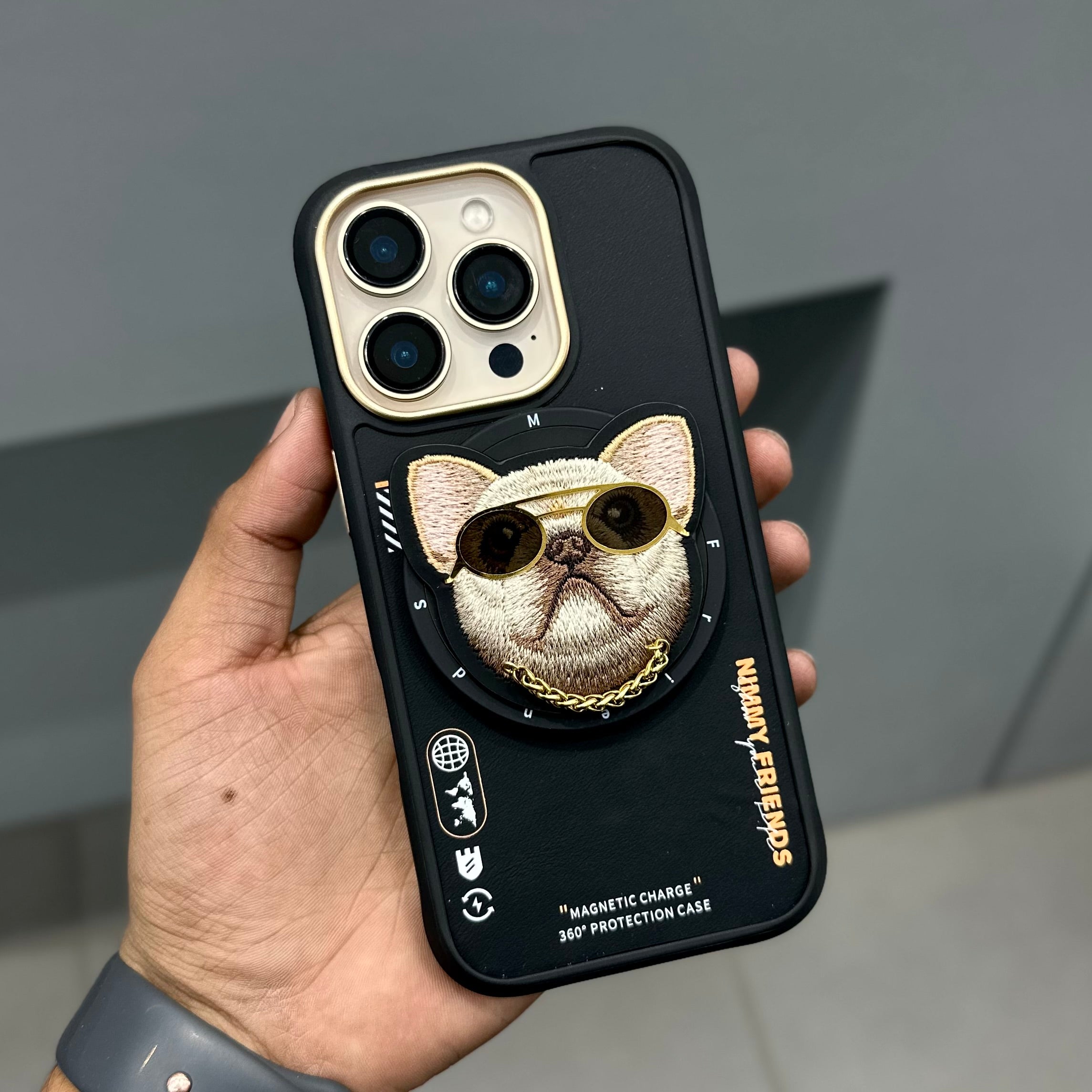 Nimmy Premium Embroidered Leather Case - NIMMY POPUP CASE - BLACK GOLD ( No. 2702 ) - Style 2