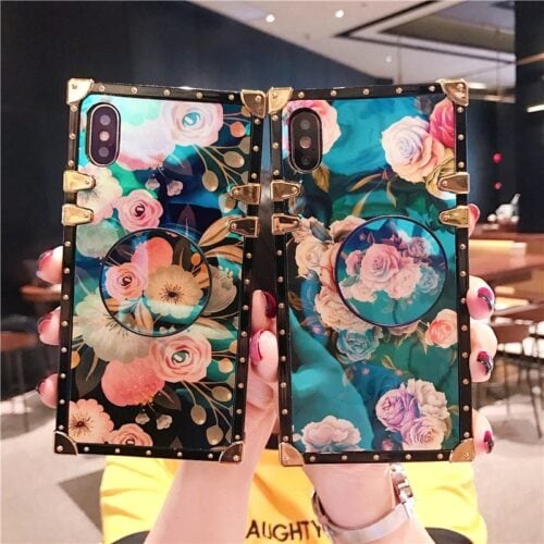 Square Floral Luxury Case With Phone Holder Mobile Case by CoverMeUp
