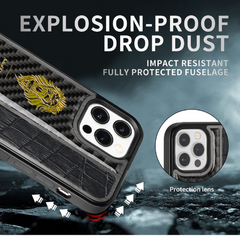 Luxury Lion Carbon Fiber Case with Crocodile Texture & Gold Detailing – iPhone 15 Pro